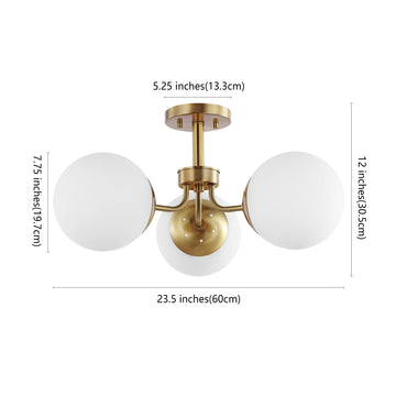 Olivier 23.5" 3-Light Bohemian Farmhouse Iron/Frosted Glass LED Semi Flush Mount - JONATHAN Y